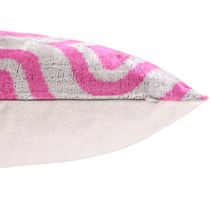 Handmade Pink Geometric Velvet Lumbar Pillow 16x24 – Luxury Silk Ikat Cushion