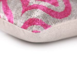 Handmade Pink Geometric Velvet Lumbar Pillow 16x24 – Luxury Silk Ikat Cushion