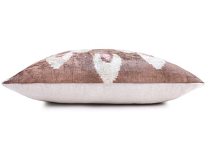 Handmade Brown Velvet Lumbar Pillow 16x24 – Ivory & Pink Arch Motif Designer Cushion