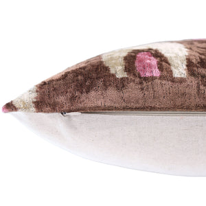 Handmade Brown Velvet Lumbar Pillow 16x24 – Ivory & Pink Arch Motif Designer Cushion
