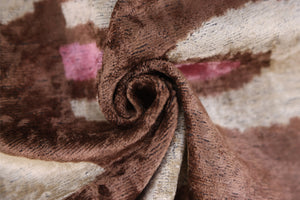 Handmade Brown Velvet Lumbar Pillow 16x24 – Ivory & Pink Arch Motif Designer Cushion