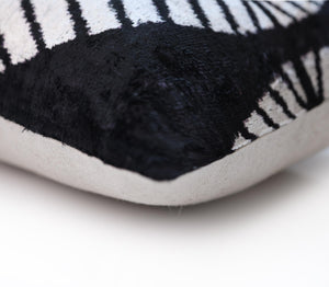 Luxury Black & White Silk Velvet Throw Pillow 16x24 – Handmade Geometric Designer Lumbar