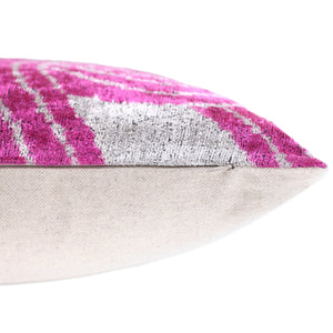 Handmade Silver & Pink Fuchsia Velvet Lumbar Pillow 16x24 – Modern Abstract Designer Cushion