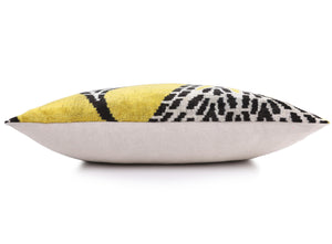 Luxury Yellow Silk Velvet Throw Pillow 16x24 – Handmade Geometric Designer Lumbar