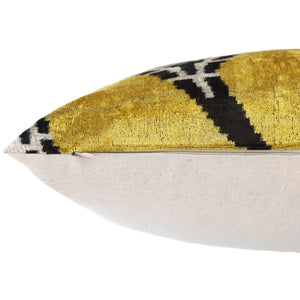 Luxury Yellow Silk Velvet Throw Pillow 16x24 – Handmade Geometric Designer Lumbar