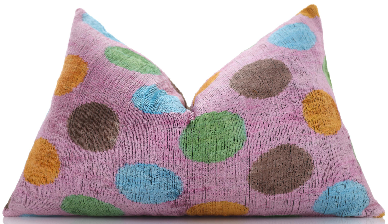 Luxury Polka Dot Silk Velvet Throw Pillow 16x24 – Handmade Multicolor Designer Lumbar