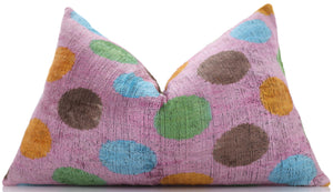 Luxury Polka Dot Silk Velvet Throw Pillow 16x24 – Handmade Multicolor Designer Lumbar