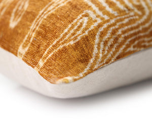 Luxury Golden Yellow Ikat Silk Velvet Throw Pillow 16x24 – Handmade Lumbar