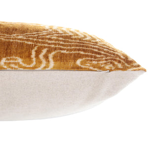 Luxury Golden Yellow Ikat Silk Velvet Throw Pillow 16x24 – Handmade Lumbar