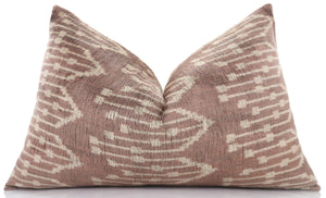 Luxury Silk Velvet Ikat Throw Pillow 16x24 – Taupe & Blush Handmade