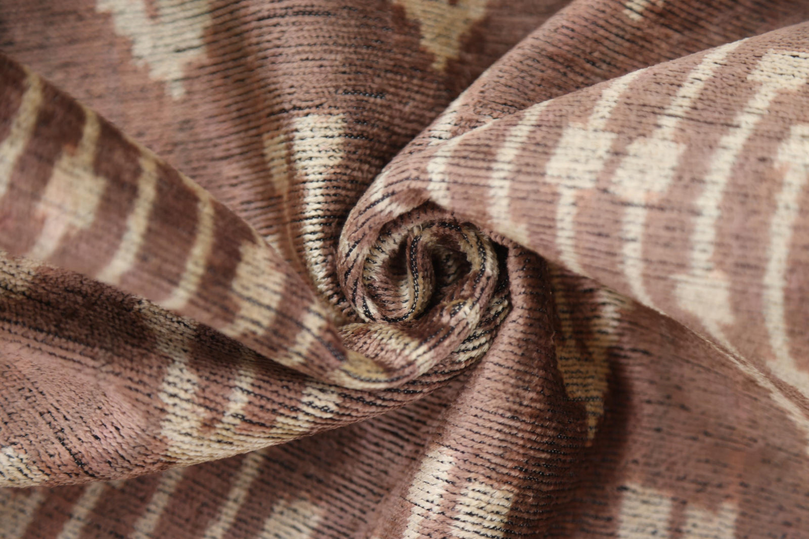 Luxury Silk Velvet Ikat Throw Pillow 16x24 – Taupe & Blush Handmade