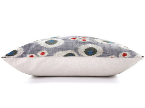 Luxury Gray Velvet Pillow 16x24 – Handmade Silk Lumbar Cushion with Modern Circle Motifs