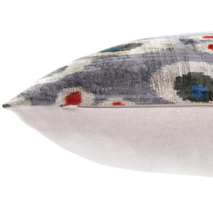Luxury Gray Velvet Pillow 16x24 – Handmade Silk Lumbar Cushion with Modern Circle Motifs