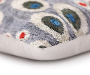 Luxury Gray Velvet Pillow 16x24 – Handmade Silk Lumbar Cushion with Modern Circle Motifs