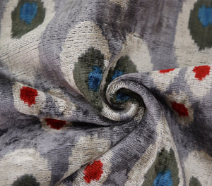 Luxury Gray Velvet Pillow 16x24 – Handmade Silk Lumbar Cushion with Modern Circle Motifs