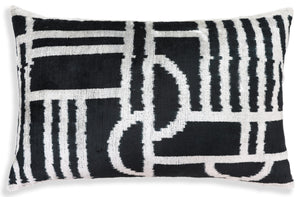 Luxury Black & White Geometric Velvet Pillow 16x24 – Handmade Silk Lumbar Cushion