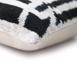 Luxury Black & White Geometric Velvet Pillow 16x24 – Handmade Silk Lumbar Cushion