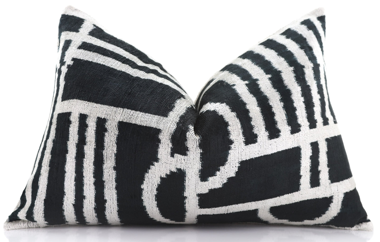 Luxury Black & White Geometric Velvet Pillow 16x24 – Handmade Silk Lumbar Cushion