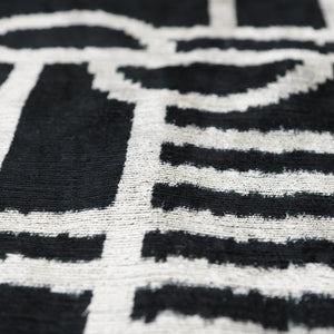 Luxury Black & White Geometric Velvet Pillow 16x24 – Handmade Silk Lumbar Cushion