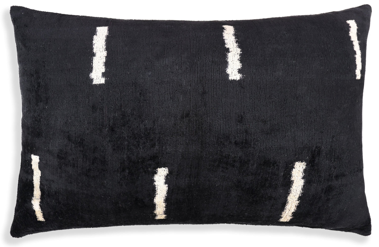 Luxury Minimalist Black Velvet Pillow 16x24 – Handmade Silk Lumbar Cushion with Ivory Accents
