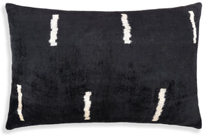 Luxury Minimalist Black Velvet Pillow 16x24 – Handmade Silk Lumbar Cushion with Ivory Accents