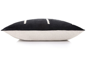 Luxury Minimalist Black Velvet Pillow 16x24 – Handmade Silk Lumbar Cushion with Ivory Accents