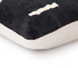Luxury Minimalist Black Velvet Pillow 16x24 – Handmade Silk Lumbar Cushion with Ivory Accents