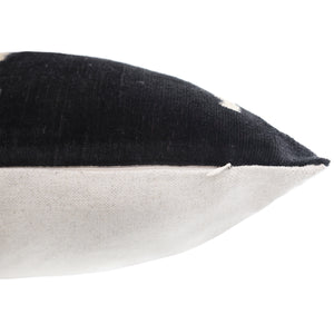 Luxury Minimalist Black Velvet Pillow 16x24 – Handmade Silk Lumbar Cushion with Ivory Accents