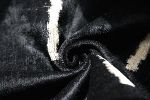 Luxury Minimalist Black Velvet Pillow 16x24 – Handmade Silk Lumbar Cushion with Ivory Accents