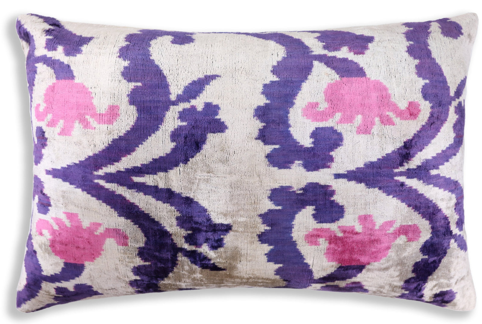 Purple & Pink Silk Velvet Ikat Lumbar Pillow 16x24 – Handmade