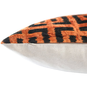 Burnt Orange Silk Velvet Geometric Lumbar Pillow 16x24