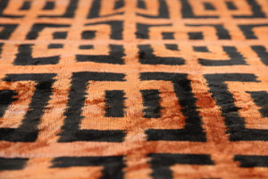 Burnt Orange Geometric Silk Velvet Pillow – 16x16 Handmade Luxury Cushion