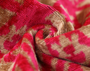 Fuchsia Beige Silk Velvet Lumbar Pillow – 16x24 Handmade Ikat Luxury Cushion