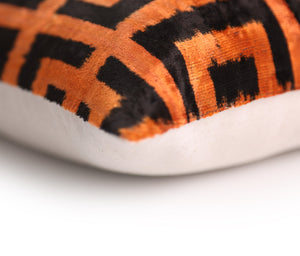Burnt Orange Silk Velvet Geometric Lumbar Pillow 16x24