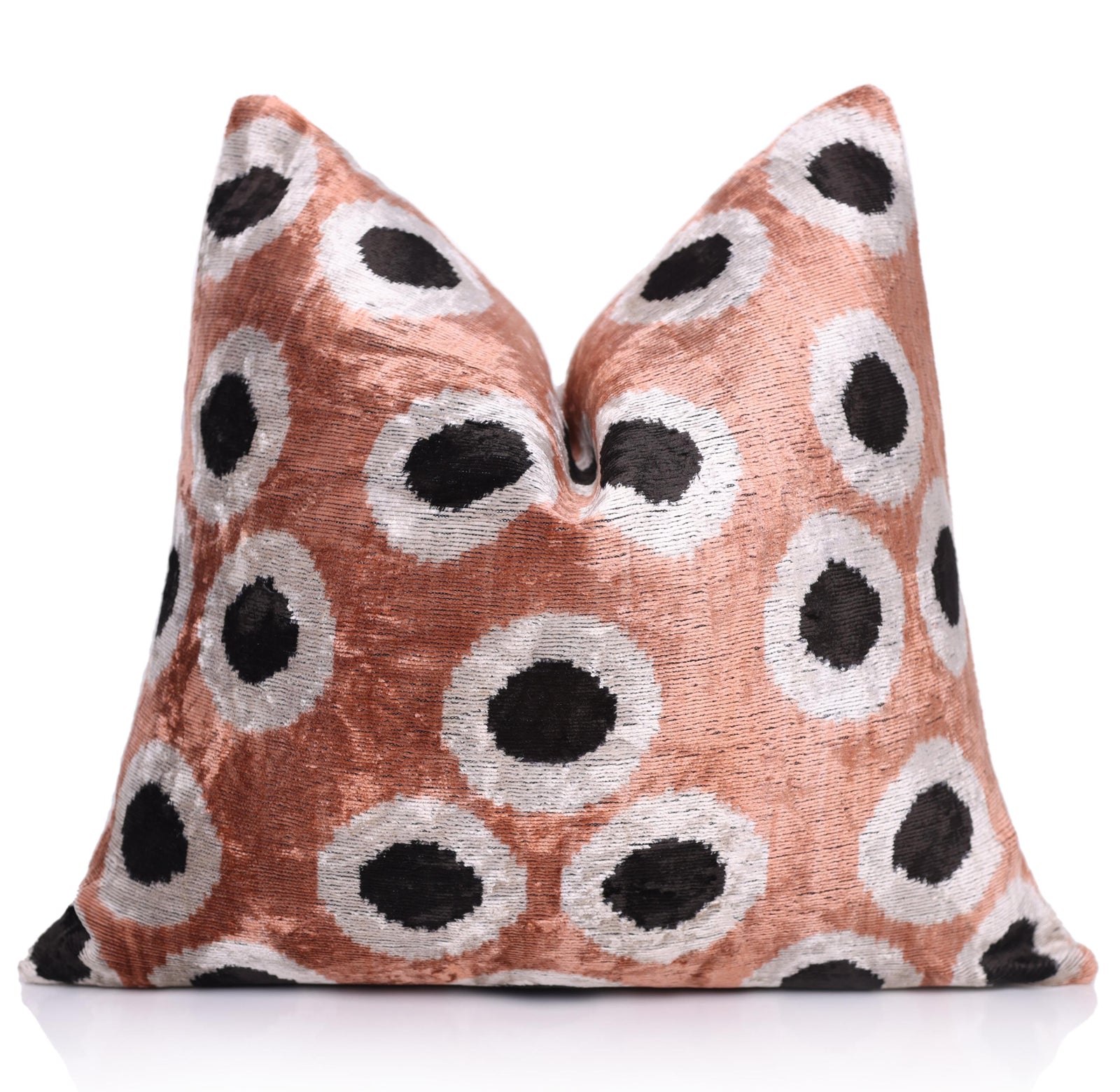 Copper Gold Black Dot Silk Velvet Pillow – 16x16 Handmade Modern Cushion