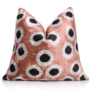 Copper Gold Black Dot Silk Velvet Pillow – 16x16 Handmade Modern Cushion