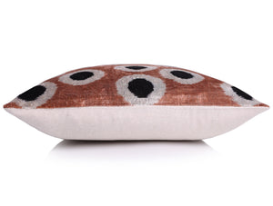 Copper Gold Black Dot Silk Velvet Pillow – 16x16 Handmade Modern Cushion