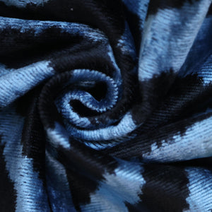 Blue Black Zebra Silk Velvet Pillow – 16x16 Handmade Ikat Cushion