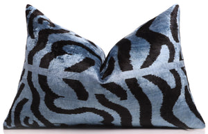 Blue Black Abstract Silk Velvet Lumbar Pillow – 16x24 Handmade Modern Cushion