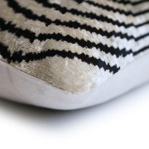Black Silver Geometric Silk Velvet Lumbar Pillow – 16x24 Handmade Modern Cushion