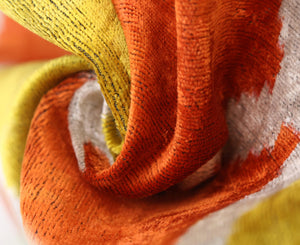 Orange Yellow Silk Velvet Lumbar Pillow – 16x24 Handmade Ikat Luxury Cushion