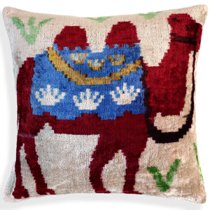 Red Camel Silk Velvet Pillow 16x16 Handmade Decorative Cushion
