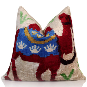 Red Camel Silk Velvet Pillow 16x16 Handmade Decorative Cushion