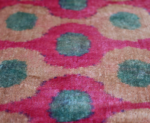 Pink and Aqua Circle Silk Velvet Pillow 16x24 Handmade Luxury Cushion