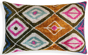 Multicolor Diamond Silk Velvet Pillow – 16x24 Handmade Luxury Cushion