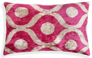 Fuchsia Orbit Silk Velvet Pillow 16x24 Handmade Luxury Lumbar Cushion