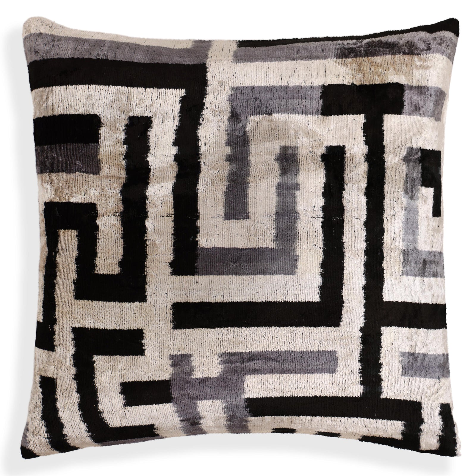 Black & Silver Maze Silk Velvet Pillow 16x16 Handmade Luxury Cushion