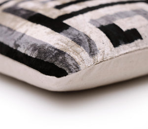 Black & Silver Maze Silk Velvet Pillow 16x16 Handmade Luxury Cushion