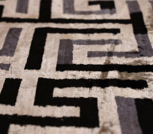 Black & Silver Maze Silk Velvet Pillow 16x16 Handmade Luxury Cushion