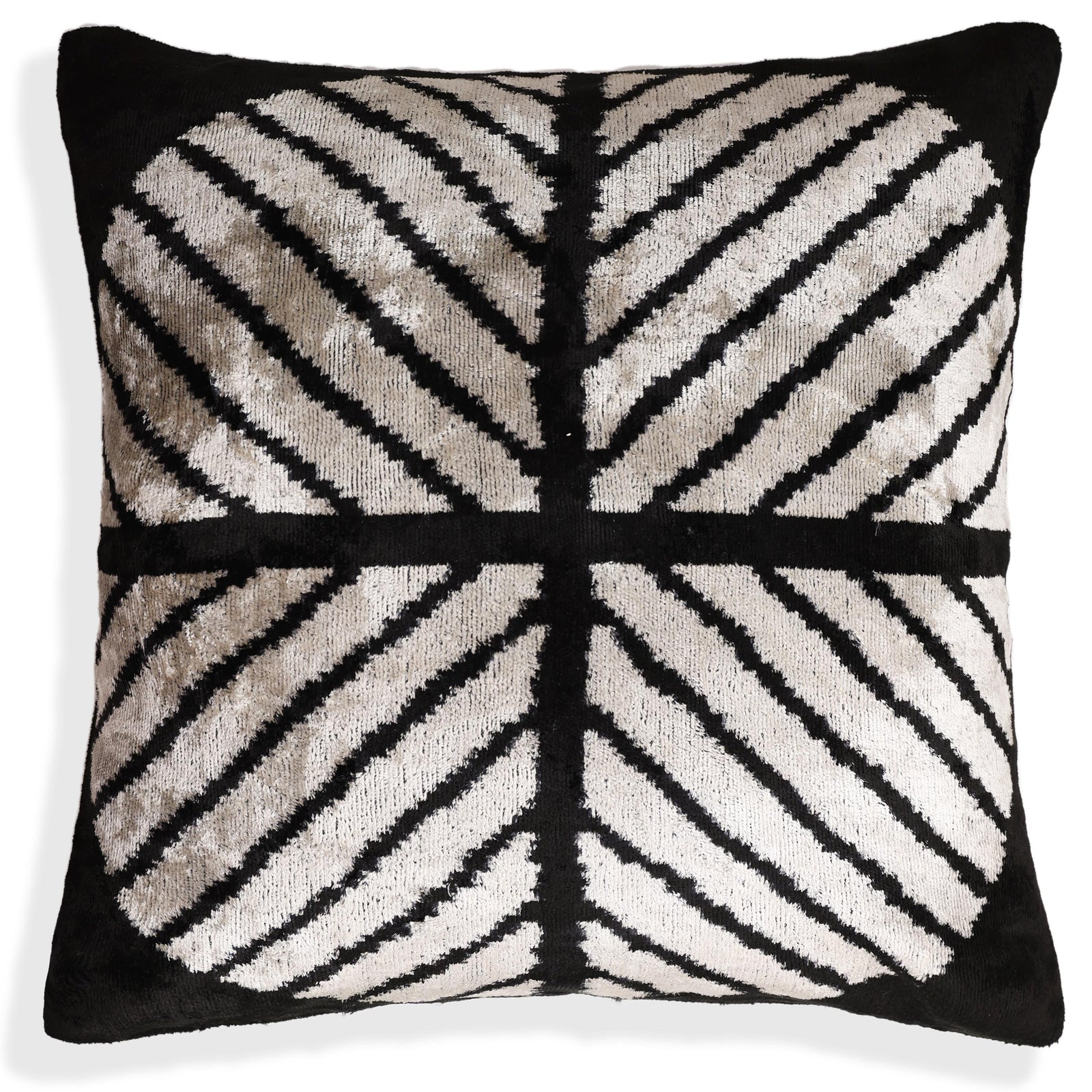 Black & Ivory Chevron Silk Velvet Pillow 16x16 Handmade Luxury Cushion
